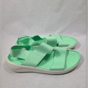 Crocs Women's Literide Sandal Size 8 Green Elastic Straps Slingback Slip On Shoe
